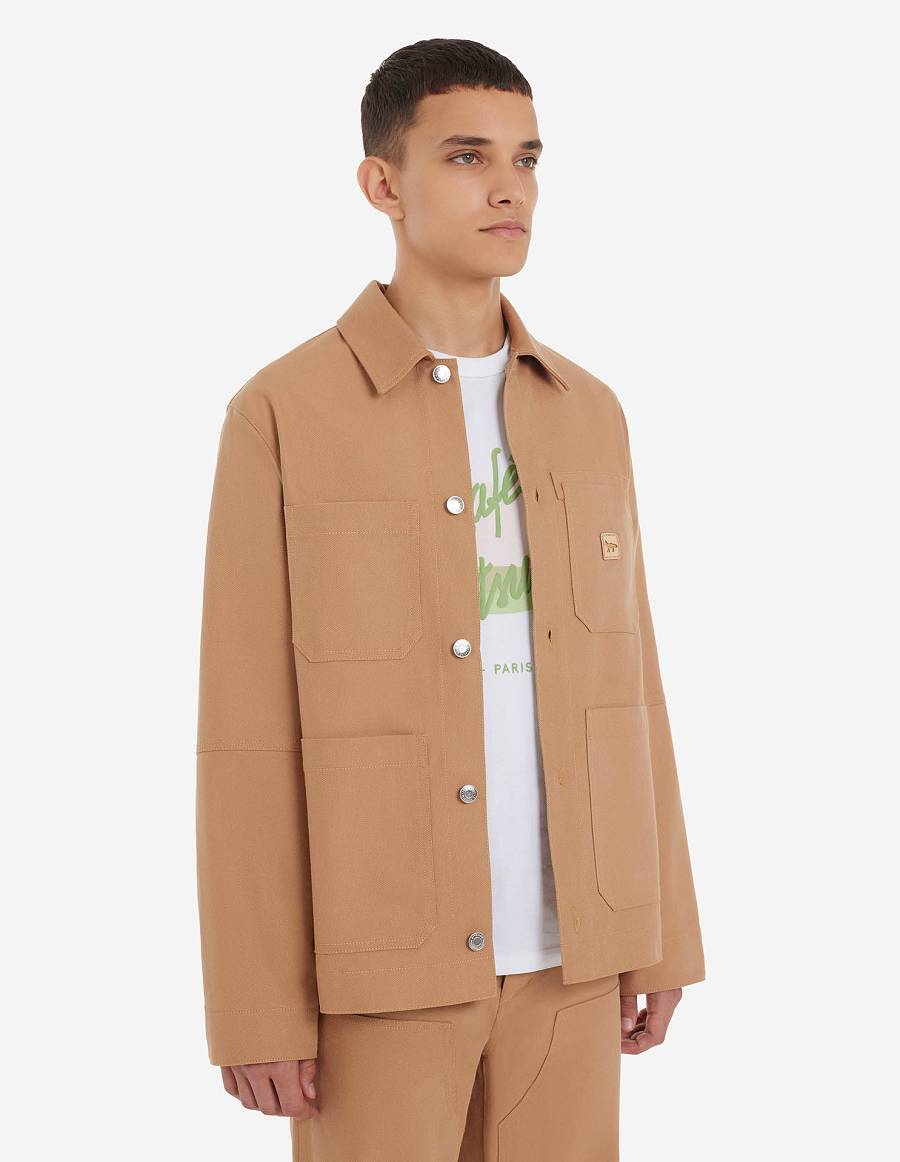 Brown Men's Maison Kitsune Cafe Workwear Jackets | AU-V0984