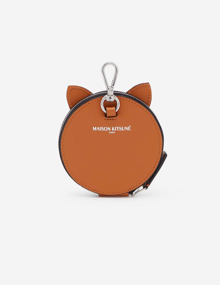 Brown Men's Maison Kitsune Fox Head Coin Purse With Hook Bags | AU-Z0697