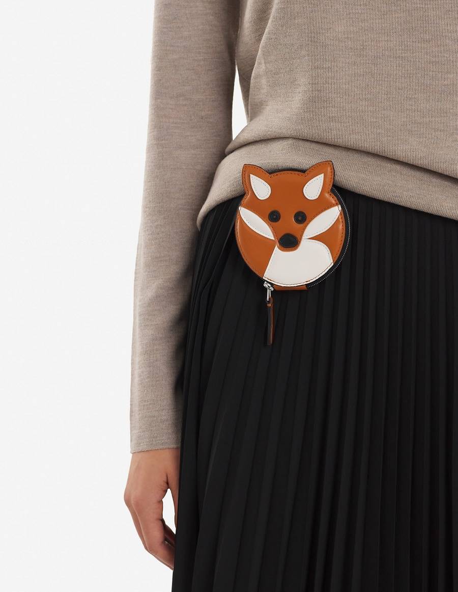 Brown Men's Maison Kitsune Fox Head Coin Purse With Hook Bags | AU-Z0697