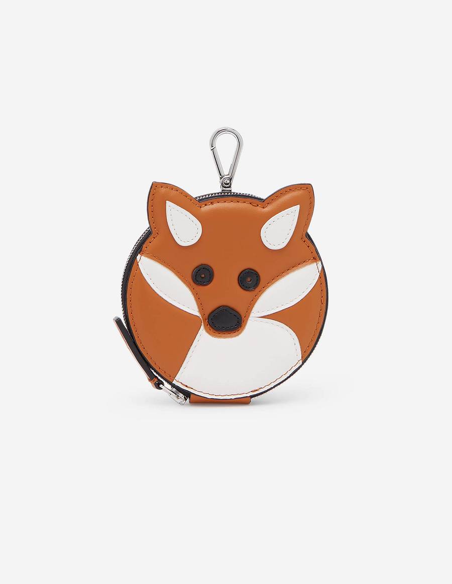 Brown Men\'s Maison Kitsune Fox Head Coin Purse With Hook Bags | AU-Z0697