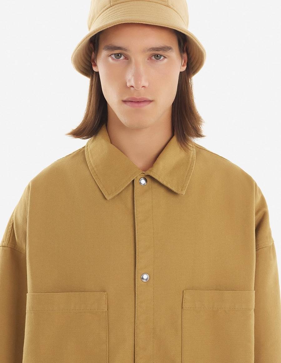 Brown Men's Maison Kitsune Two Pockets Overshirt Shirts | AU-H0M63