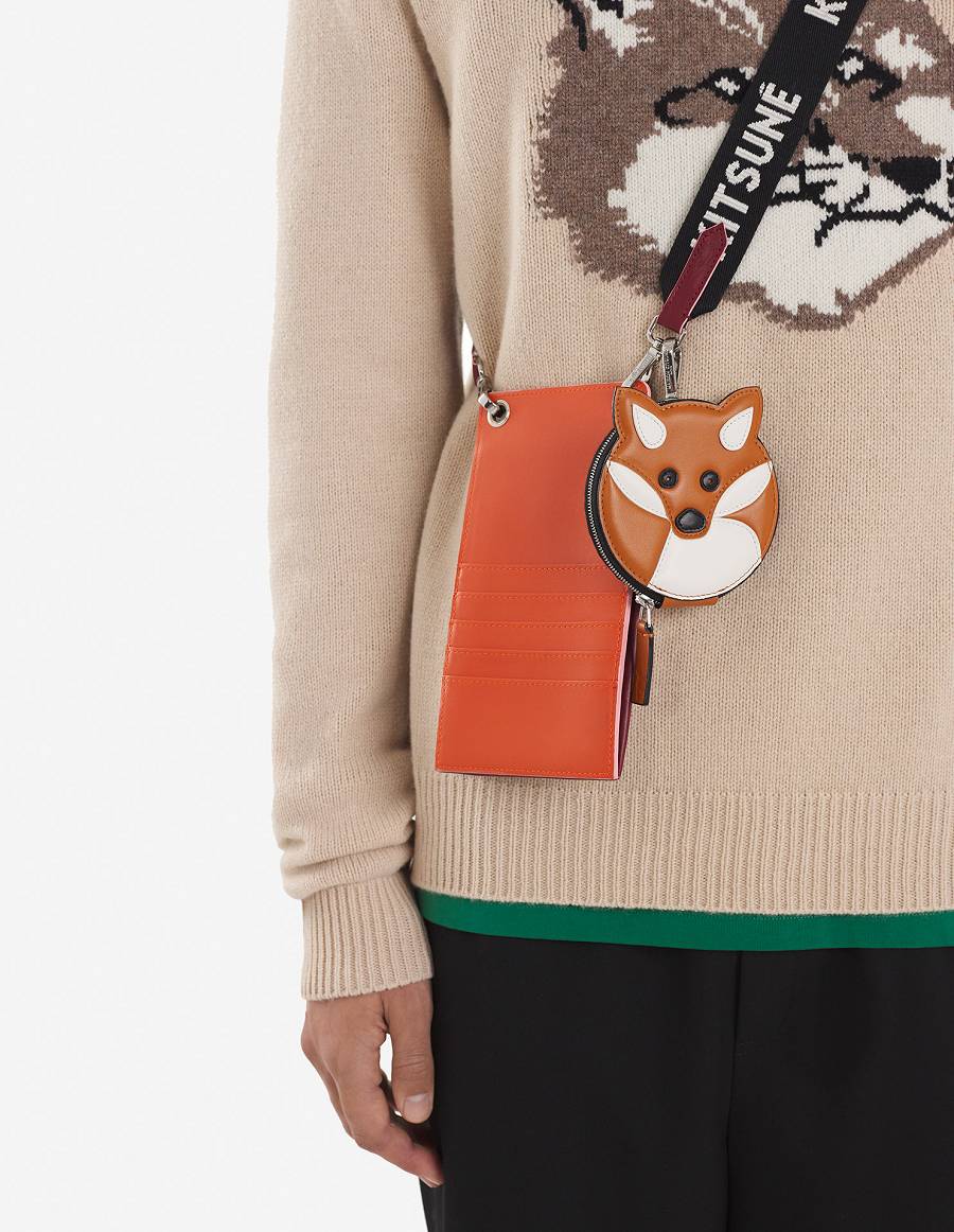 Brown Women's Maison Kitsune Fox Head Coin Purse With Hook Bags | AU-S0155