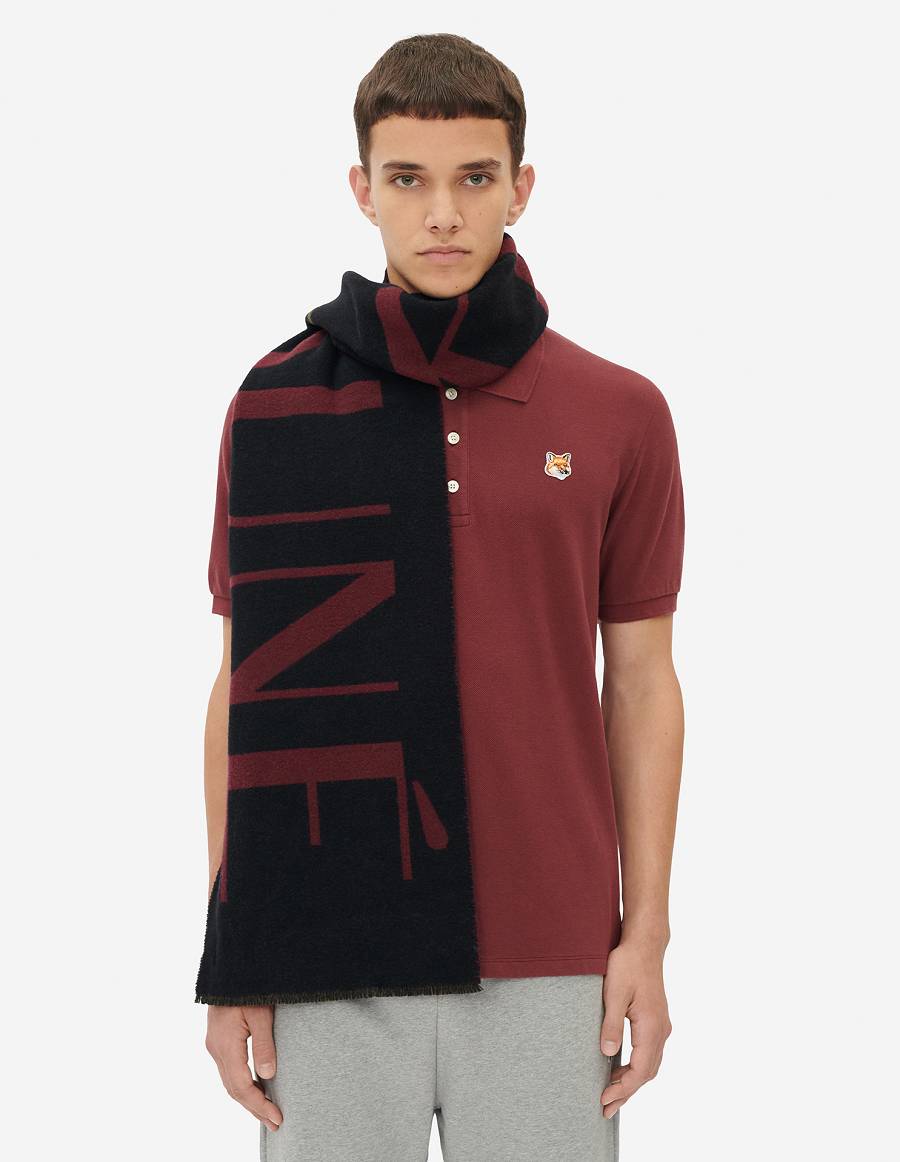 Burgundy Black Men's Maison Kitsune Jacquard Scarf | AU-M0863