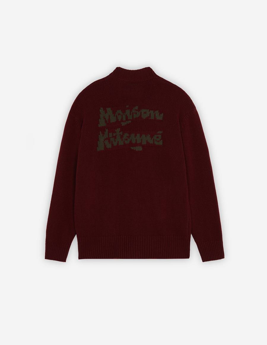 Burgundy Men's Maison Kitsune Bill Rebholz Relaxed Jacquard Cardigan | AU-M0243