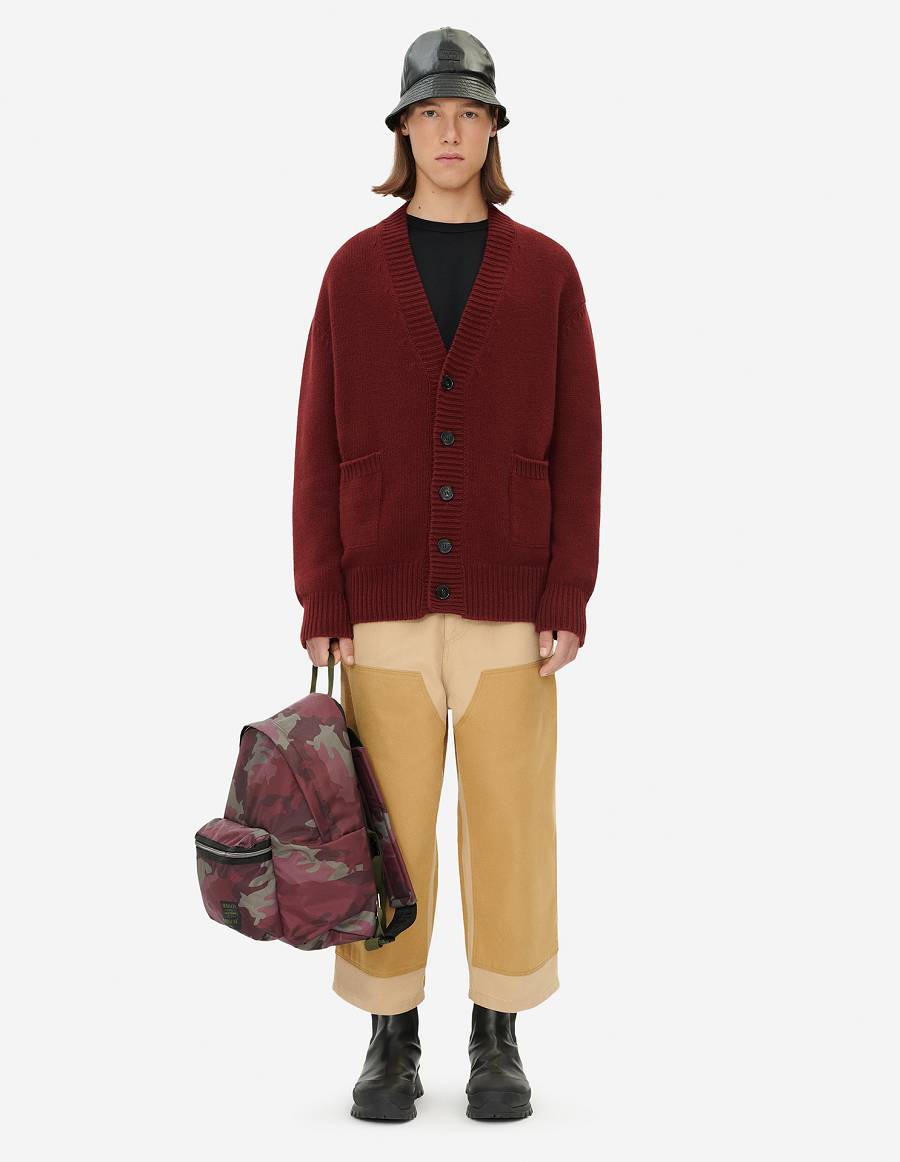 Burgundy Men's Maison Kitsune Bill Rebholz Relaxed Jacquard Cardigan | AU-M0243