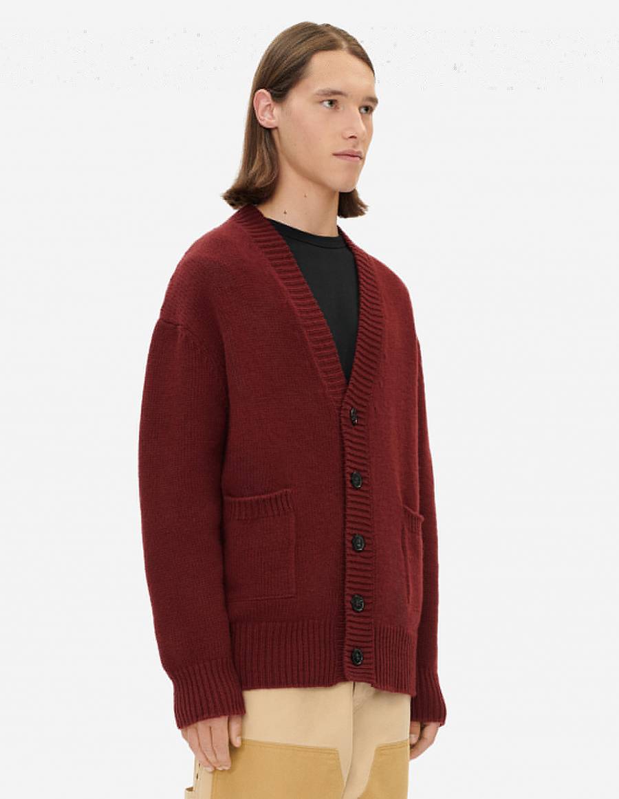 Burgundy Men's Maison Kitsune Bill Rebholz Relaxed Jacquard Cardigan | AU-M0243