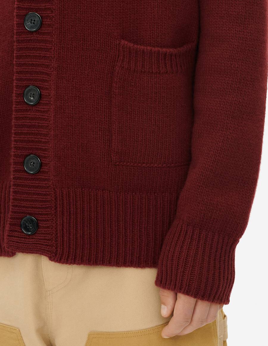 Burgundy Men's Maison Kitsune Bill Rebholz Relaxed Jacquard Cardigan | AU-M0243