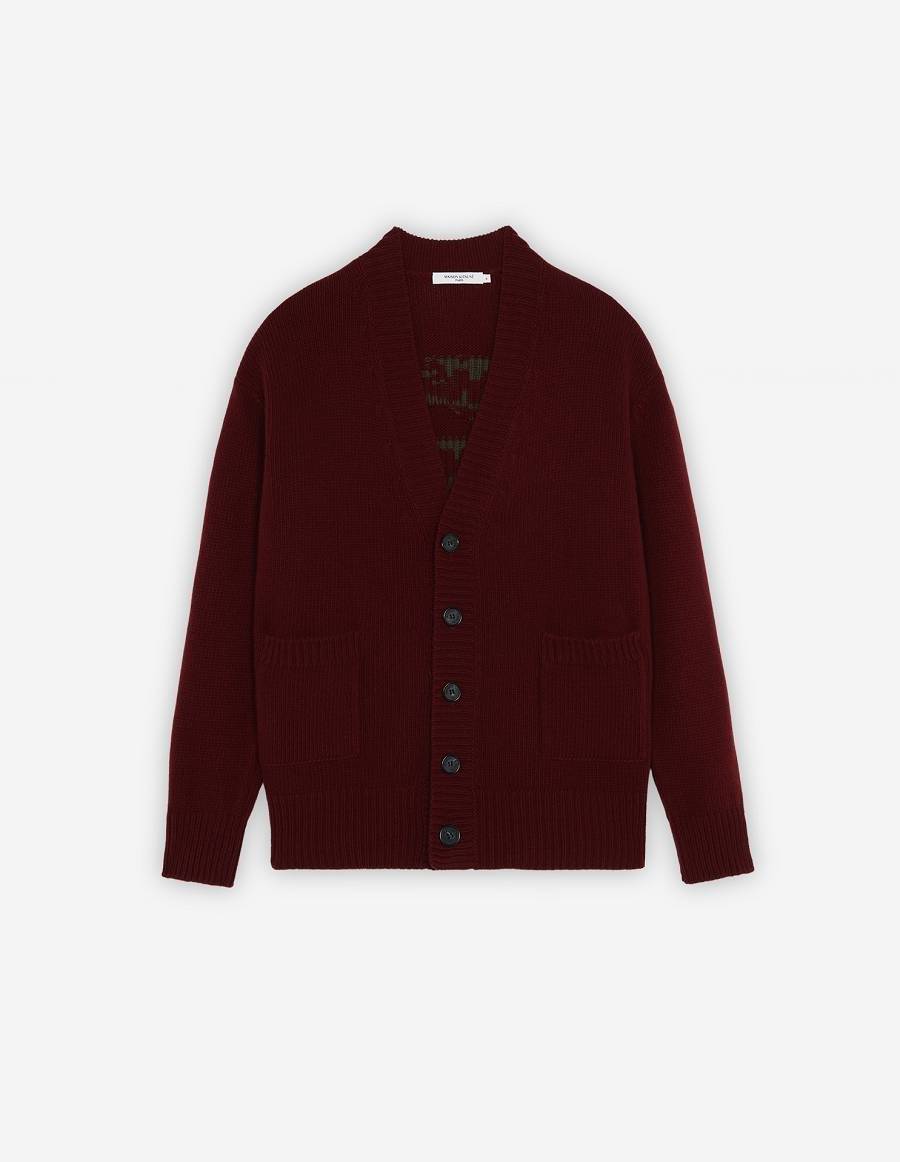 Burgundy Men\'s Maison Kitsune Bill Rebholz Relaxed Jacquard Cardigan | AU-M0243