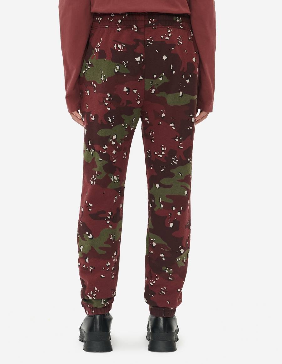 Burgundy Men's Maison Kitsune Camo Fox Regular Jog Pants | AU-M0341