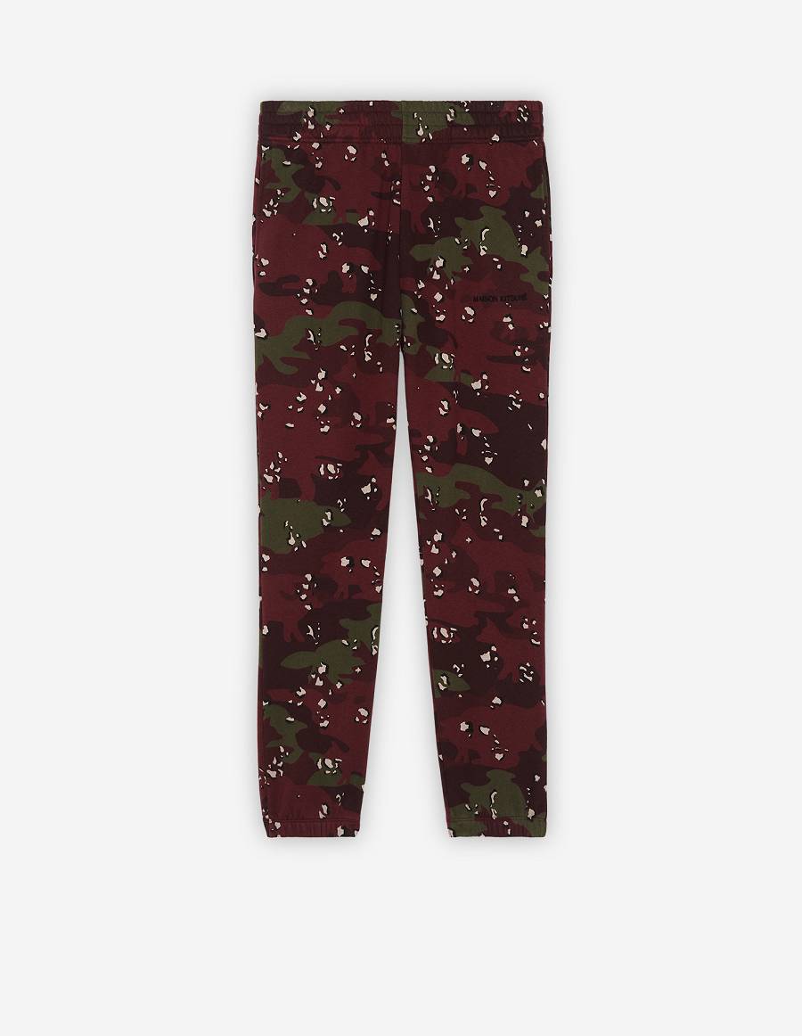 Burgundy Men\'s Maison Kitsune Camo Fox Regular Jog Pants | AU-M0341