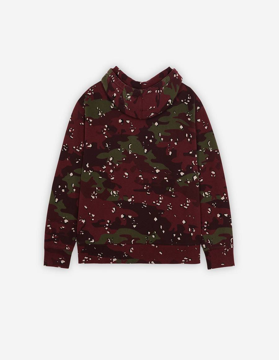 Burgundy Men's Maison Kitsune Camo Fox Relaxed Hoodies | AU-X0232