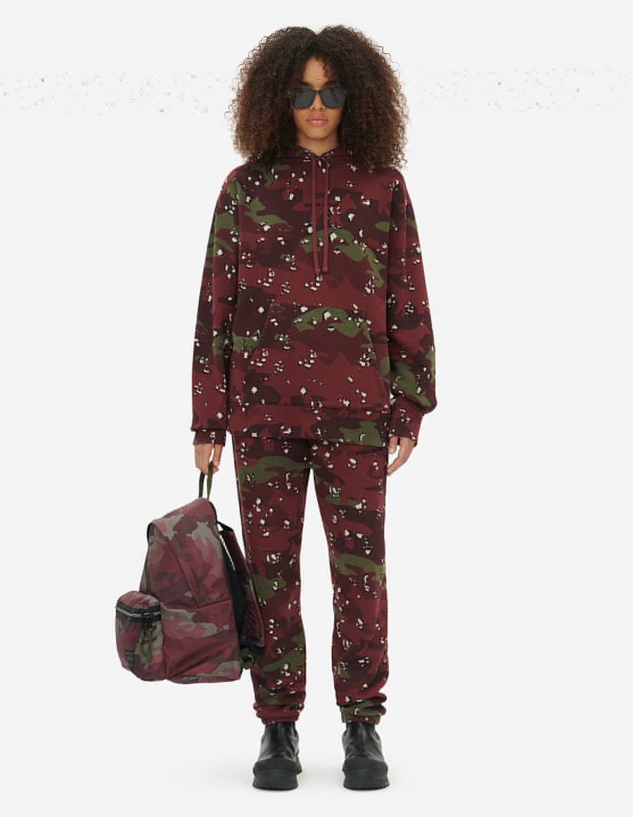 Burgundy Men's Maison Kitsune Camo Fox Relaxed Hoodies | AU-X0232