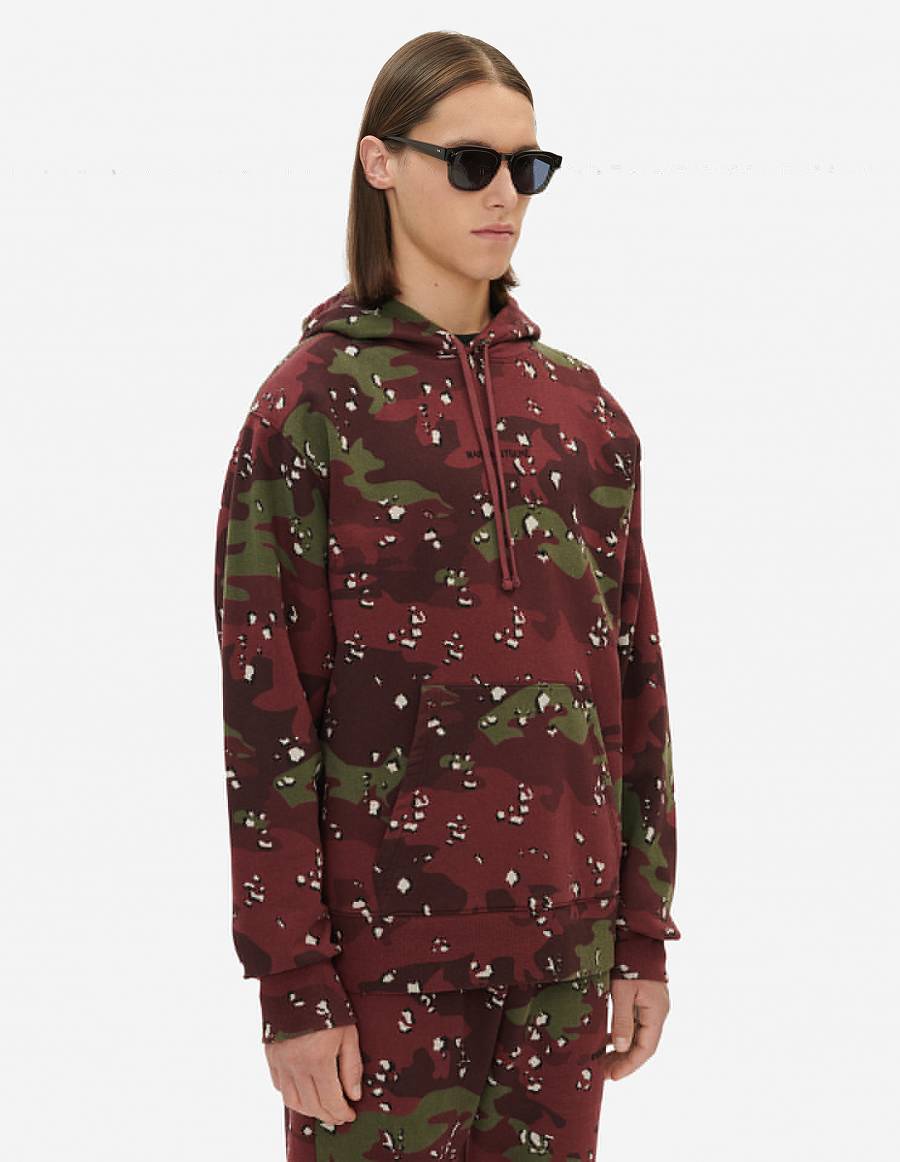 Burgundy Men's Maison Kitsune Camo Fox Relaxed Hoodies | AU-X0232