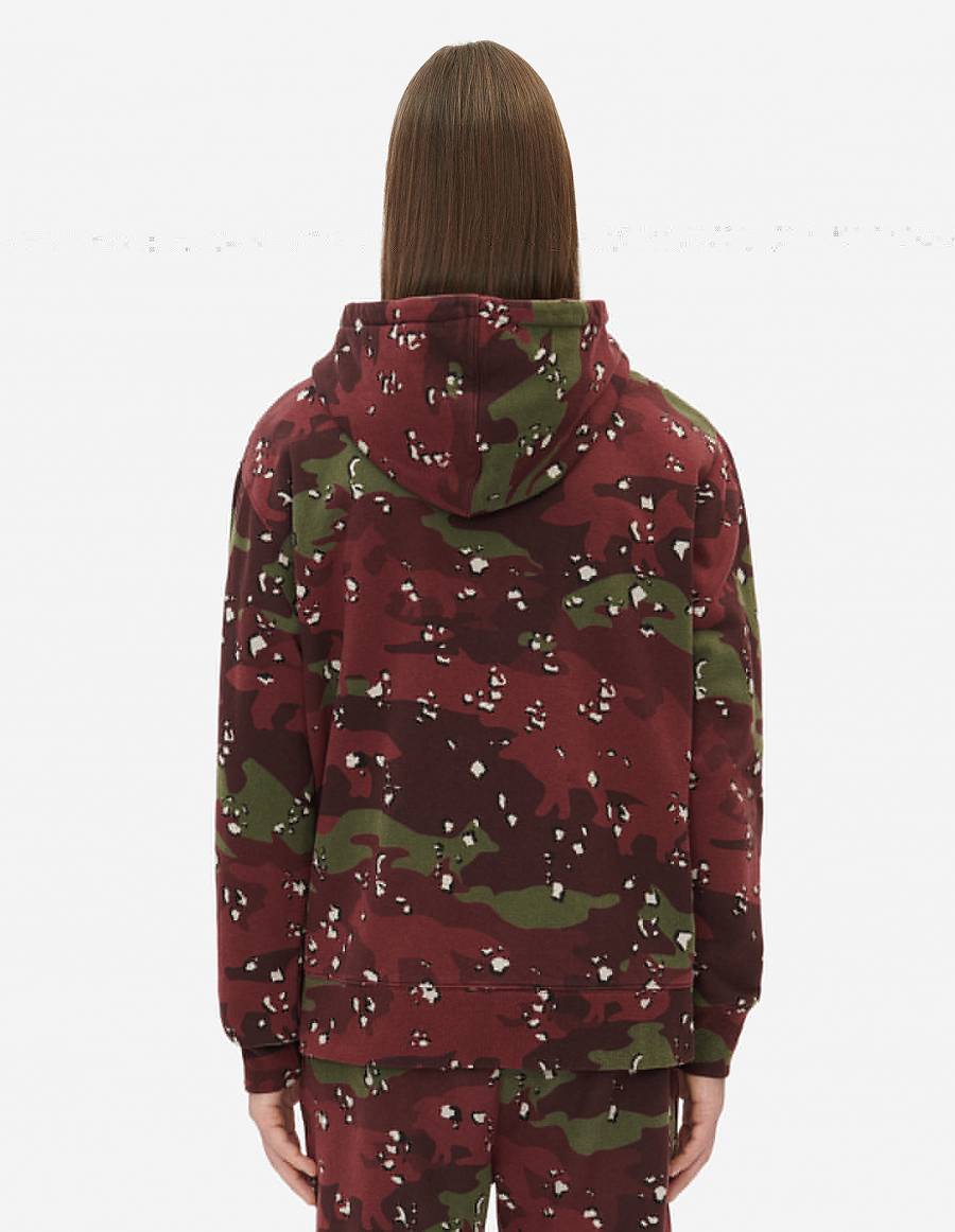 Burgundy Men's Maison Kitsune Camo Fox Relaxed Hoodies | AU-X0232