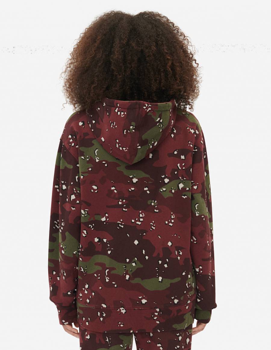 Burgundy Men's Maison Kitsune Camo Fox Relaxed Hoodies | AU-X0232