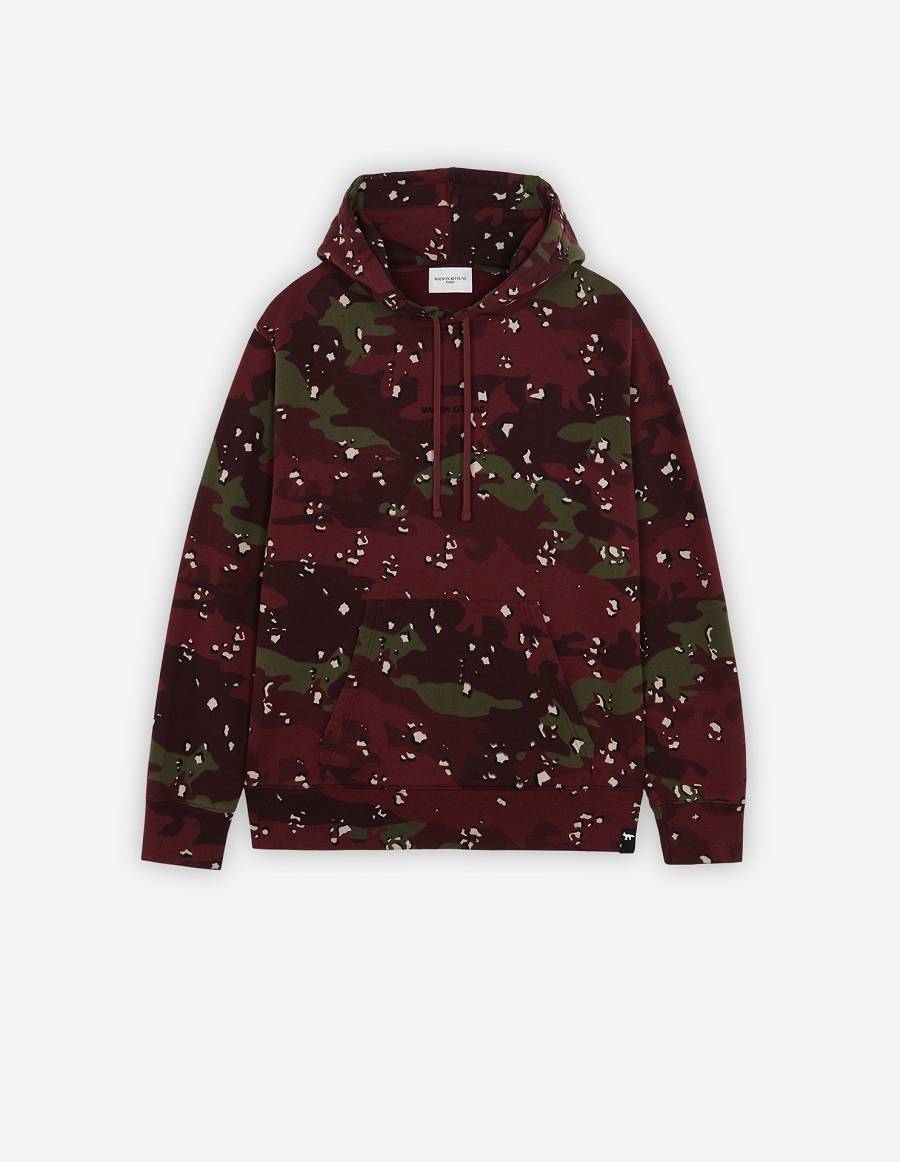 Burgundy Men\'s Maison Kitsune Camo Fox Relaxed Hoodies | AU-X0232