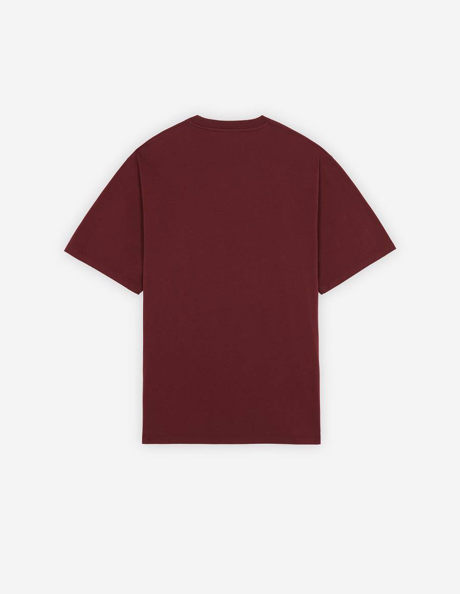 Burgundy Men's Maison Kitsune Dressed Fox Print Easy T Shirts | AU-A0582