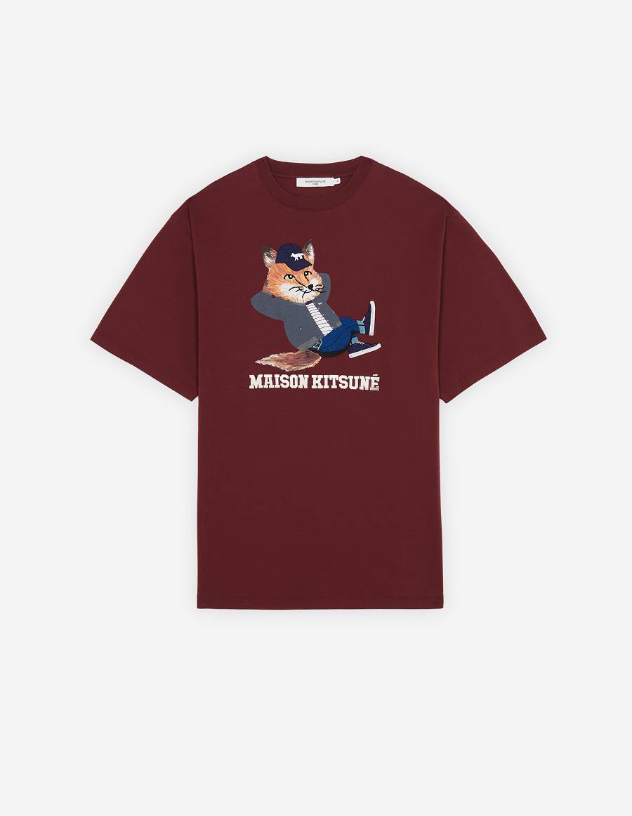 Burgundy Men\'s Maison Kitsune Dressed Fox Print Easy T Shirts | AU-A0582