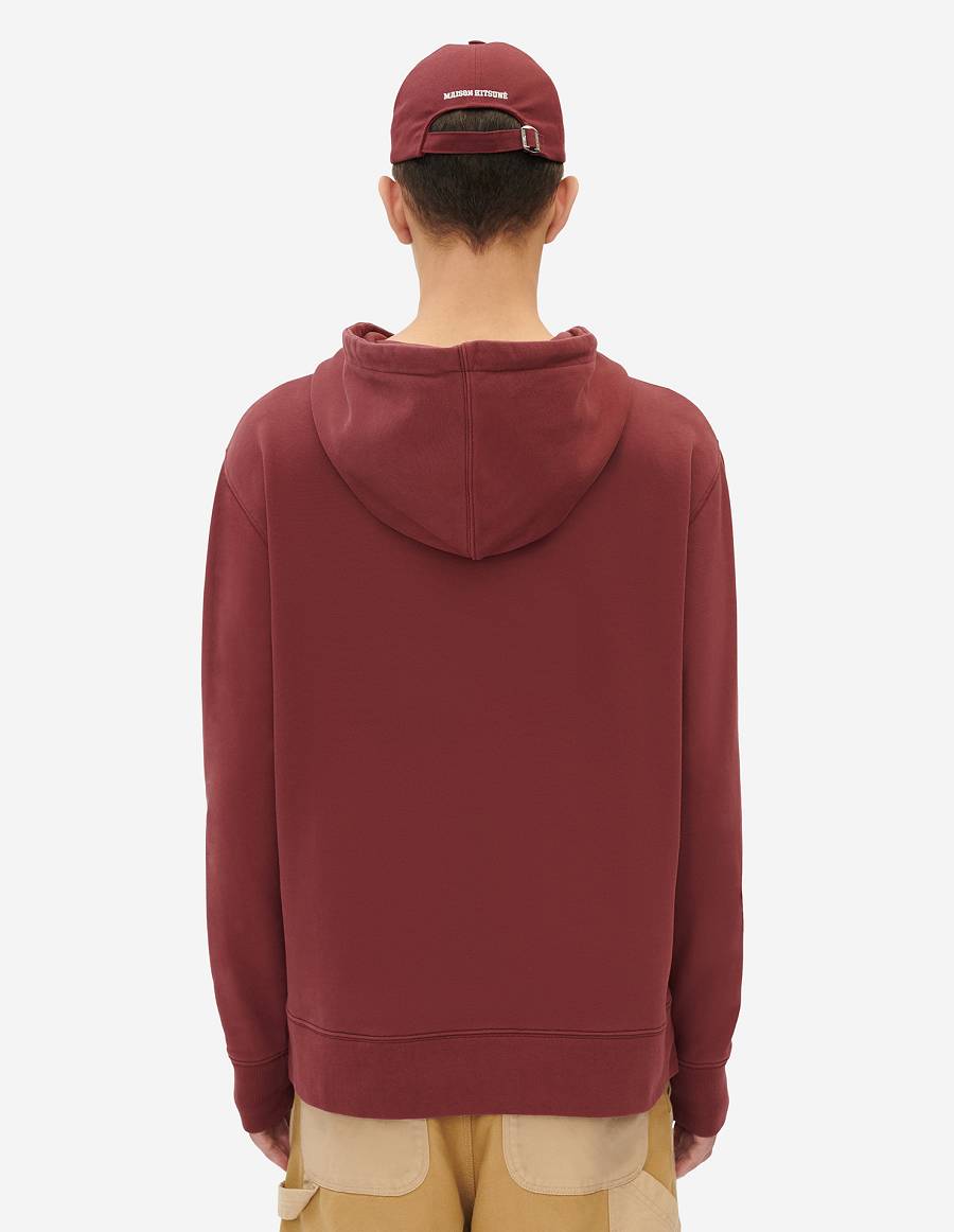 Burgundy Men's Maison Kitsune Dressed Fox Print Relaxed Hoodies | AU-A0785