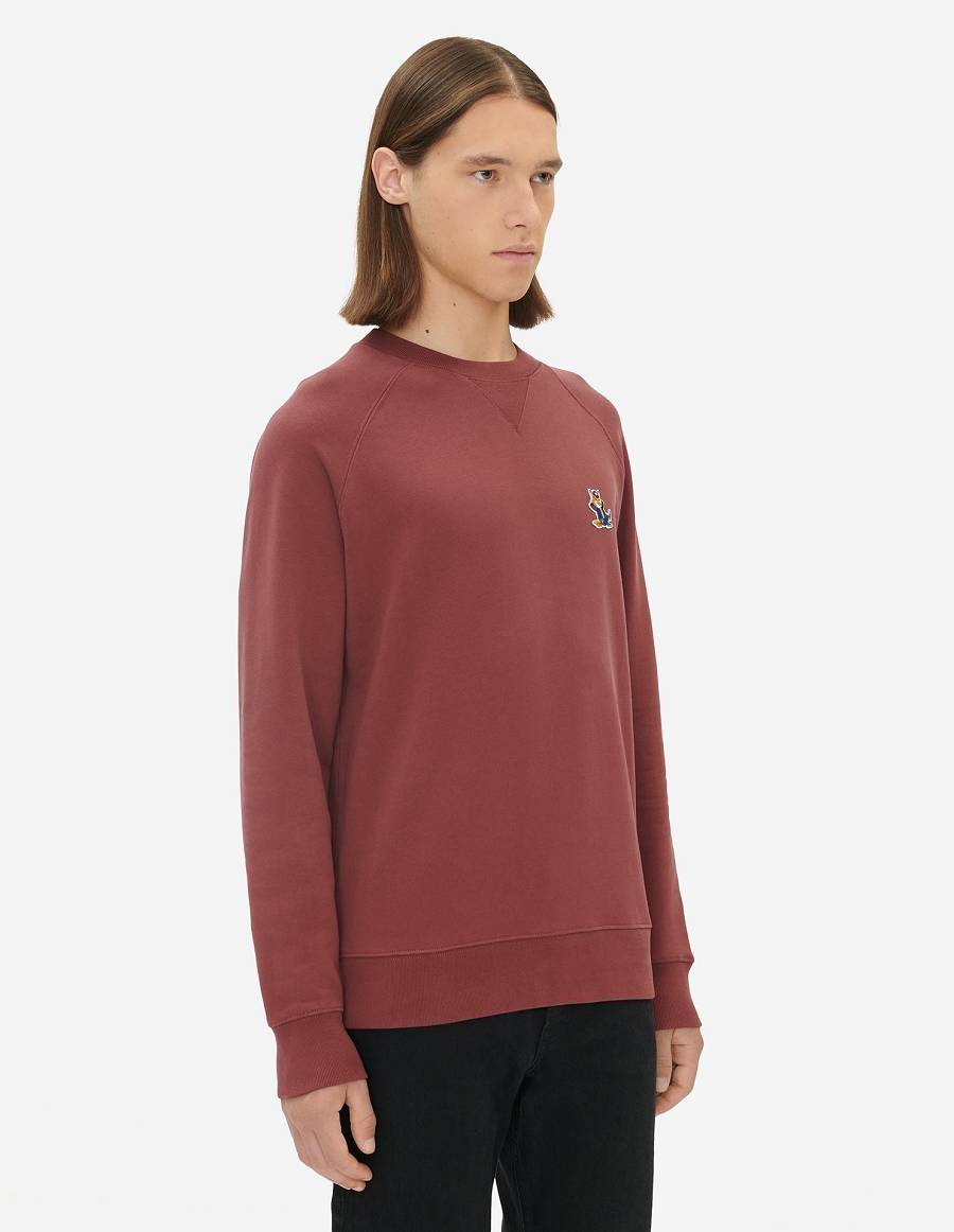 Burgundy Men's Maison Kitsune Dressed Fox Patch Classic Sweatshirts | AU-E0323