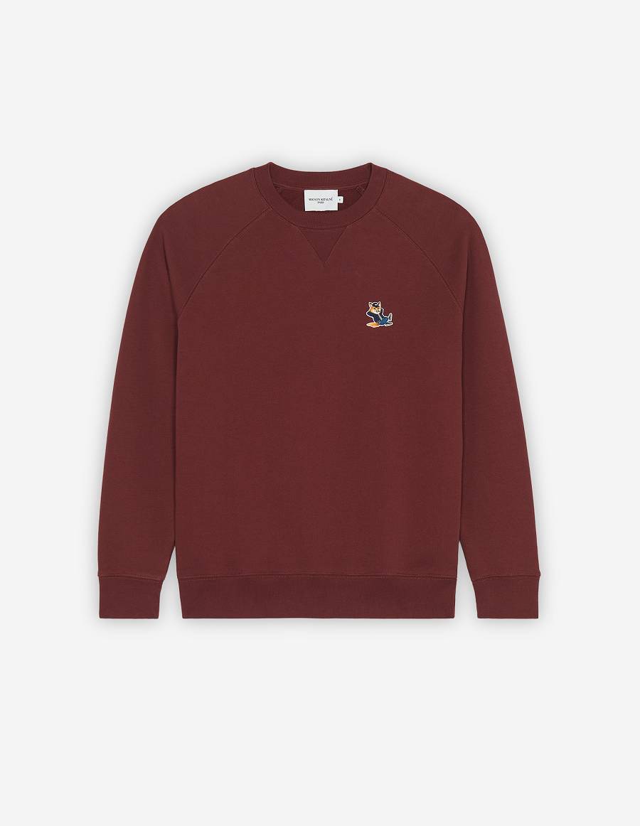 Burgundy Men\'s Maison Kitsune Dressed Fox Patch Classic Sweatshirts | AU-E0323