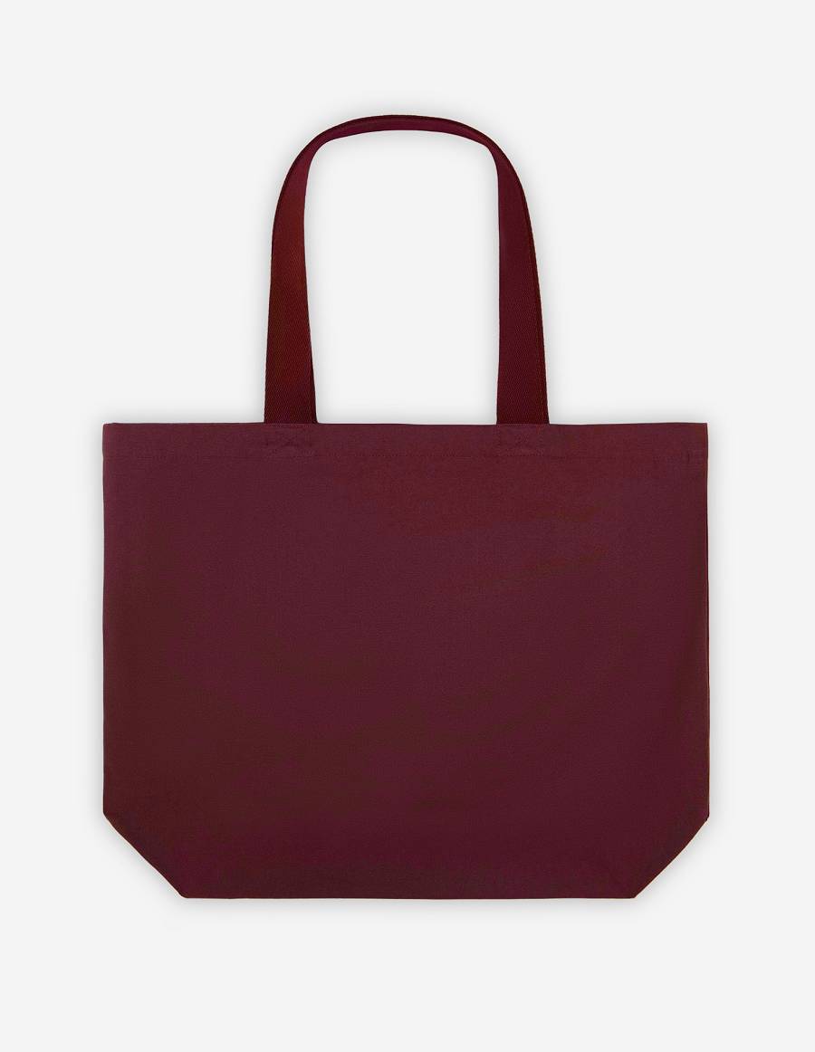 Burgundy Men's Maison Kitsune Dressed Fox Tote Bags | AU-G394