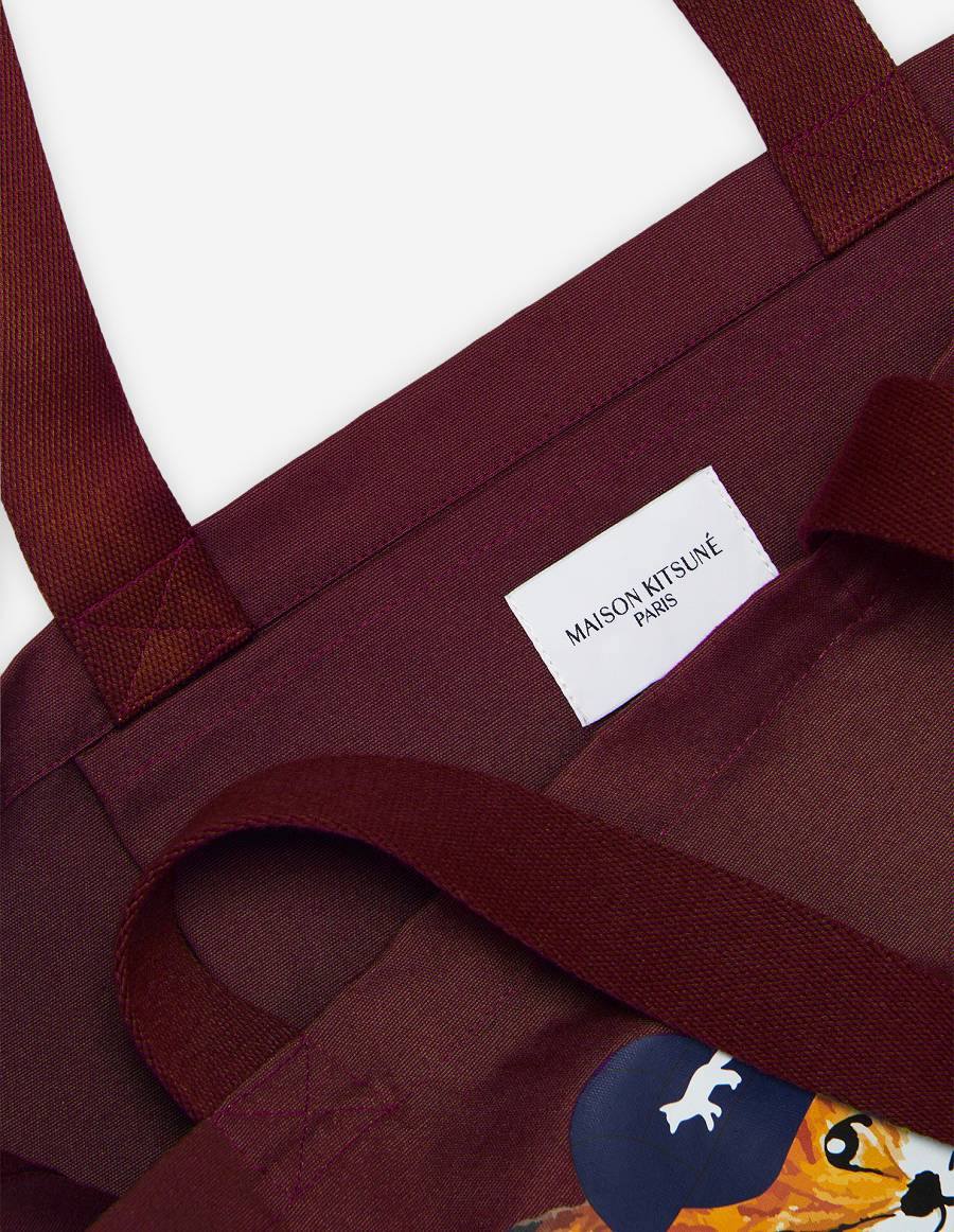 Burgundy Men's Maison Kitsune Dressed Fox Tote Bags | AU-G394