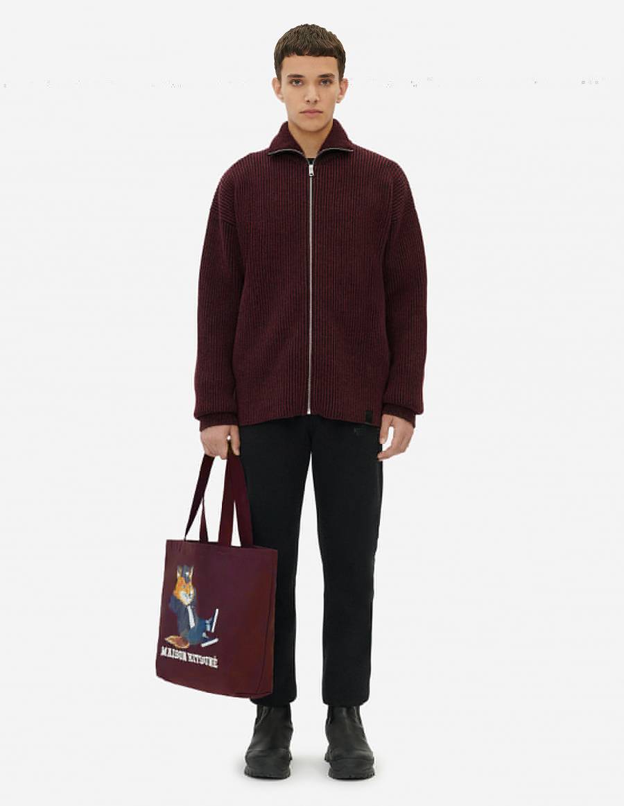 Burgundy Men's Maison Kitsune Dressed Fox Tote Bags | AU-G394