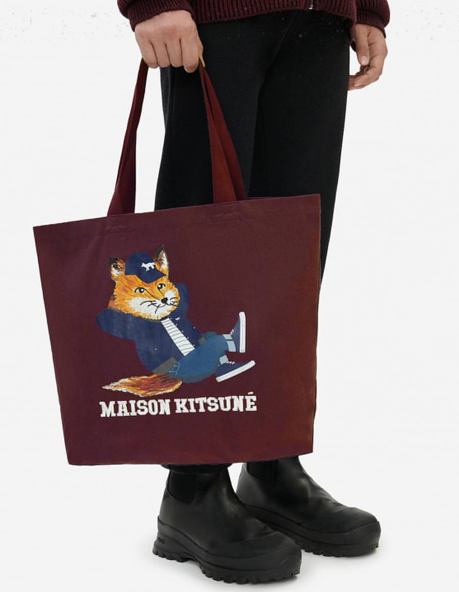 Burgundy Men's Maison Kitsune Dressed Fox Tote Bags | AU-G394