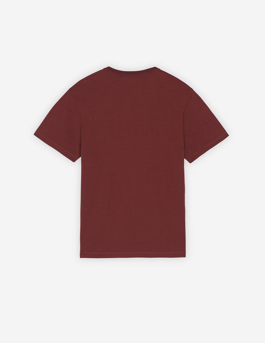 Burgundy Men's Maison Kitsune Dressed Fox Patch Classic T Shirts | AU-S0474