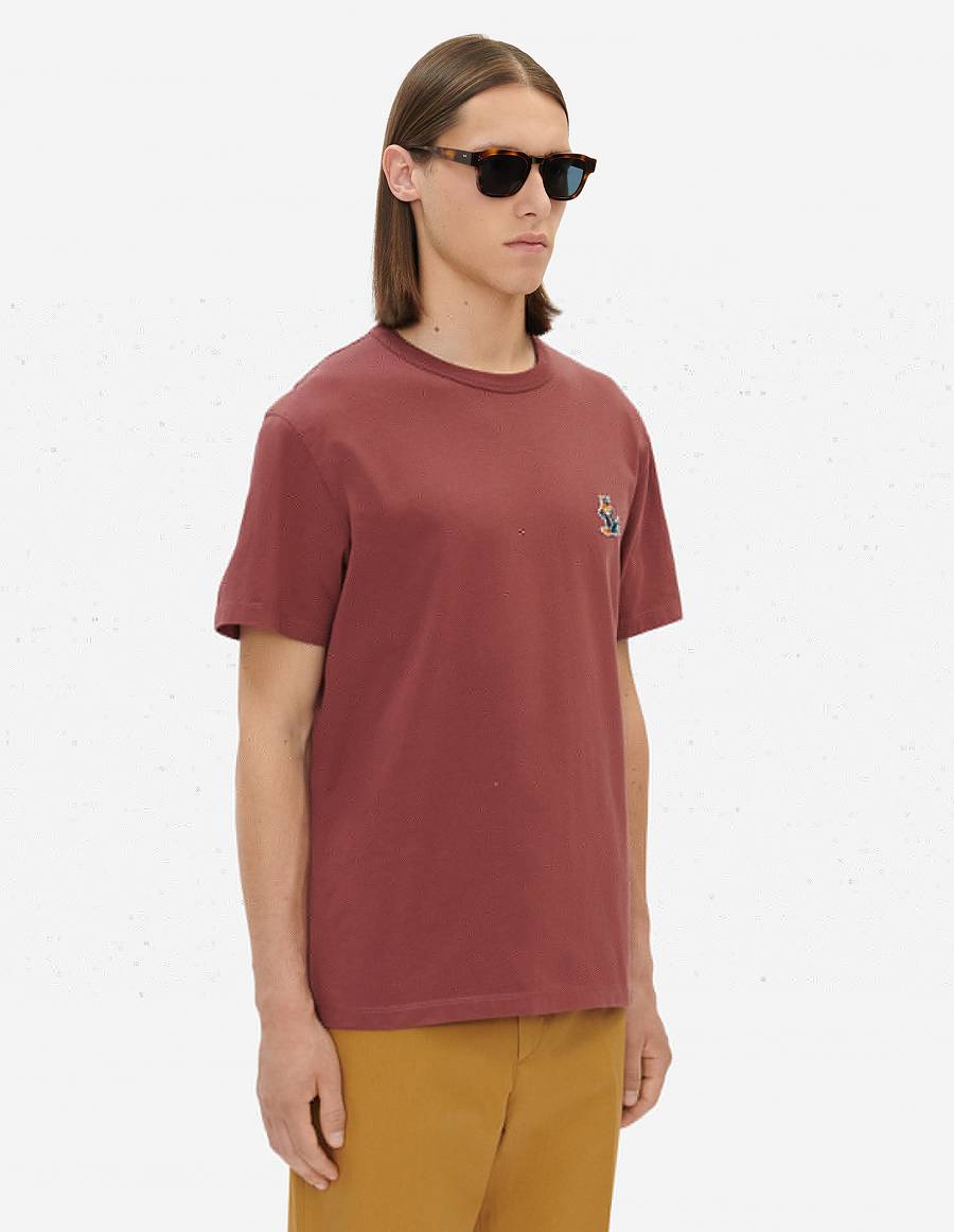 Burgundy Men's Maison Kitsune Dressed Fox Patch Classic T Shirts | AU-S0474