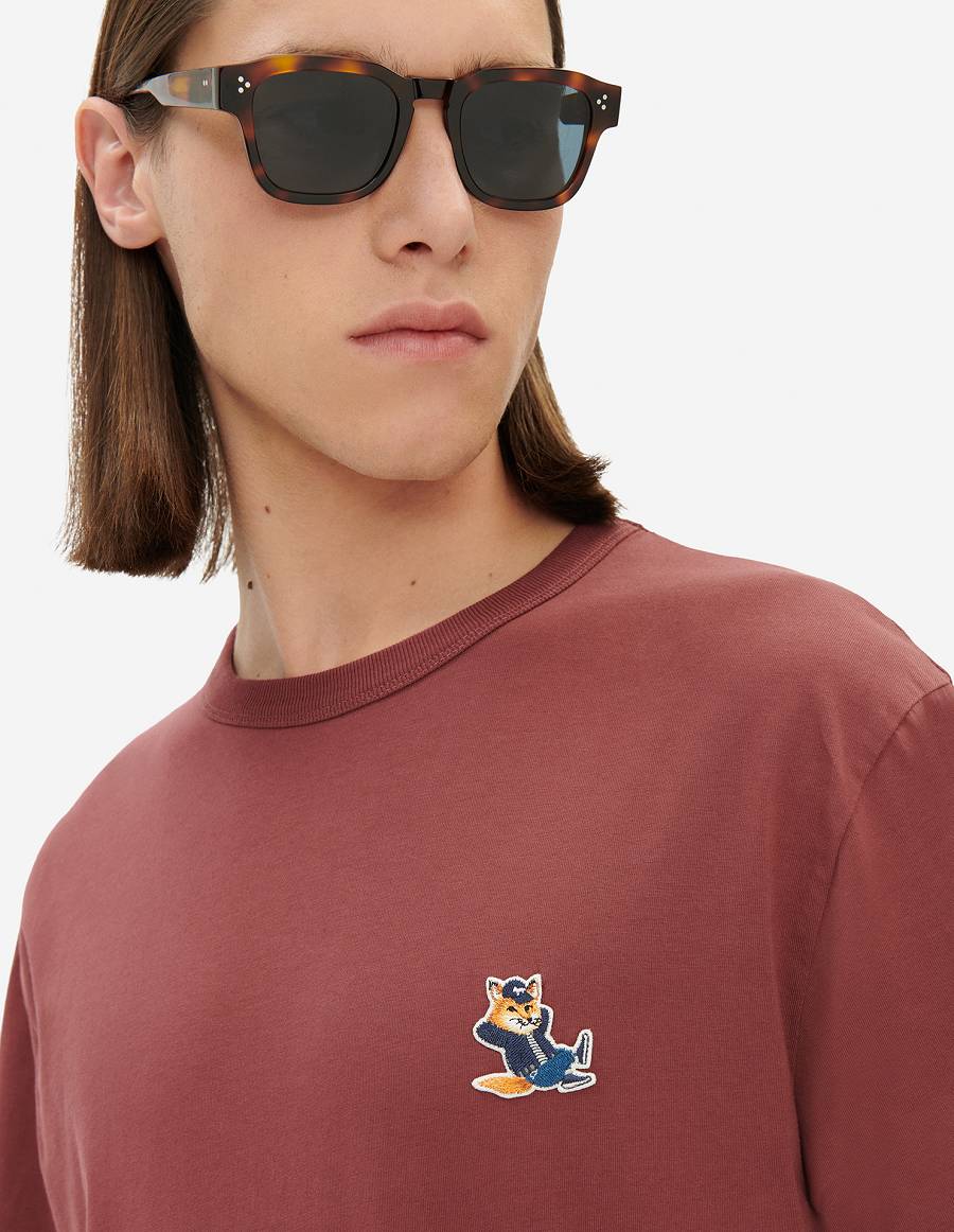 Burgundy Men's Maison Kitsune Dressed Fox Patch Classic T Shirts | AU-S0474