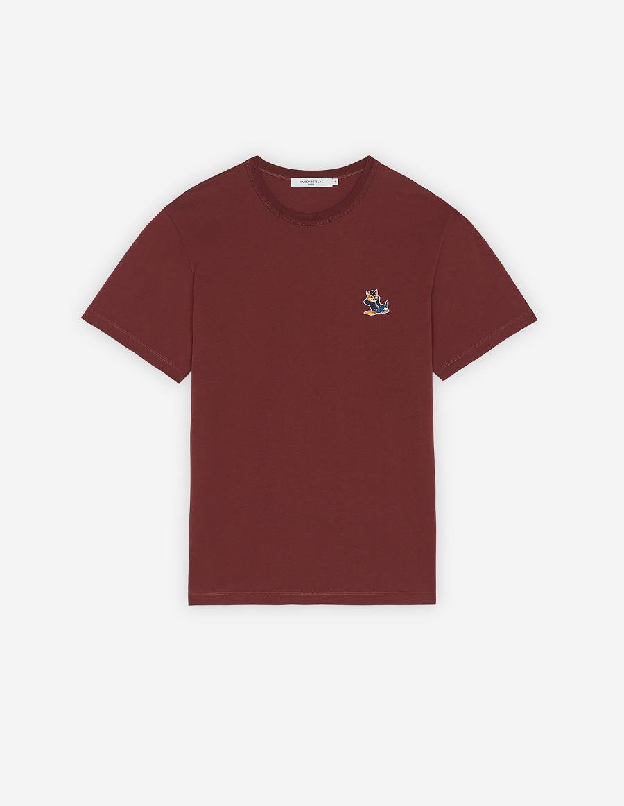 Burgundy Men\'s Maison Kitsune Dressed Fox Patch Classic T Shirts | AU-S0474