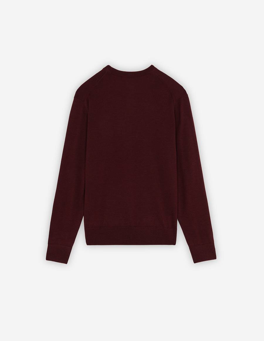 Burgundy Men's Maison Kitsune Fox Head Patch Classic R-neck Sweaters | AU-A0959