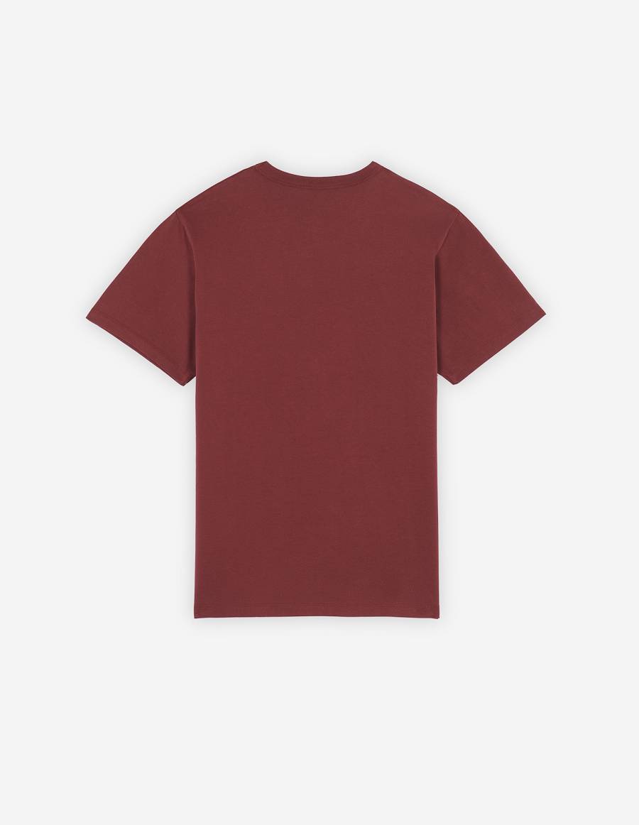 Burgundy Men's Maison Kitsune Fox Head Patch Classic T Shirts | AU-G0704