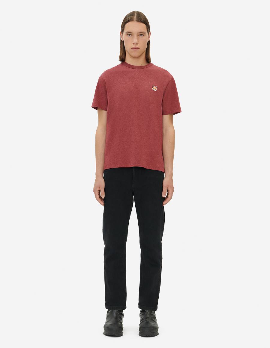 Burgundy Men's Maison Kitsune Fox Head Patch Classic T Shirts | AU-G0704