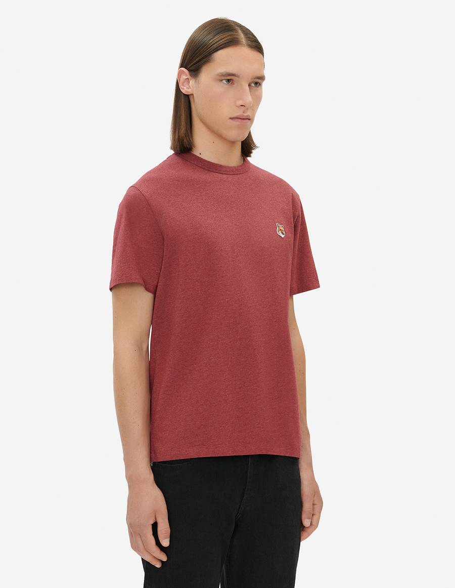 Burgundy Men's Maison Kitsune Fox Head Patch Classic T Shirts | AU-G0704