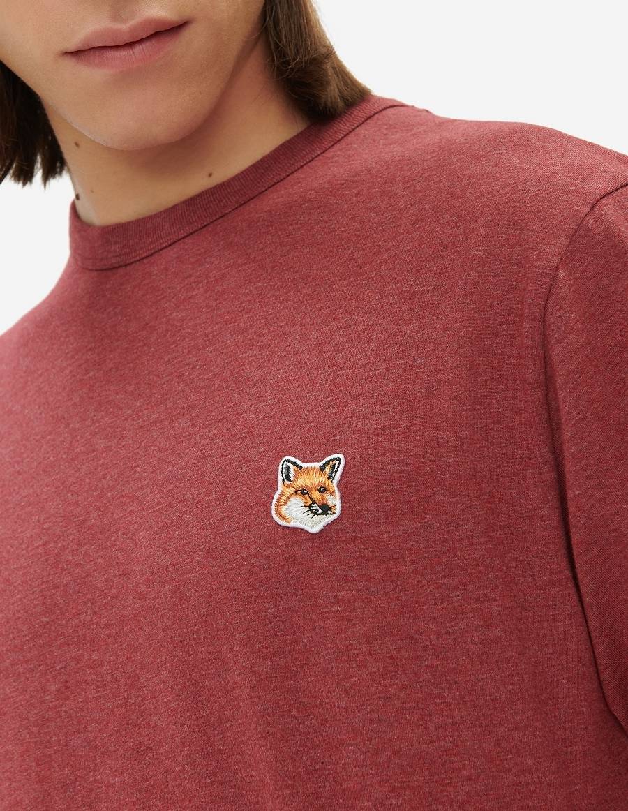 Burgundy Men's Maison Kitsune Fox Head Patch Classic T Shirts | AU-G0704