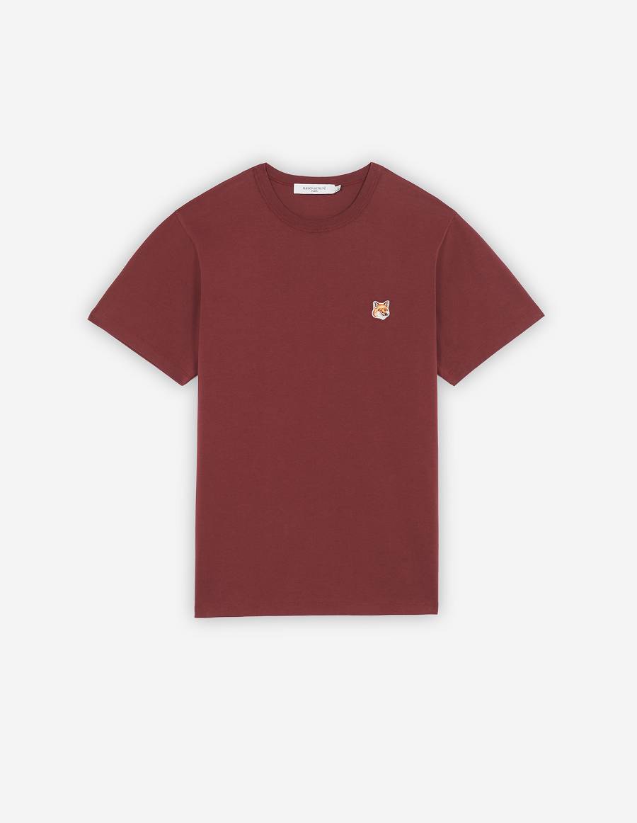 Burgundy Men\'s Maison Kitsune Fox Head Patch Classic T Shirts | AU-G0704