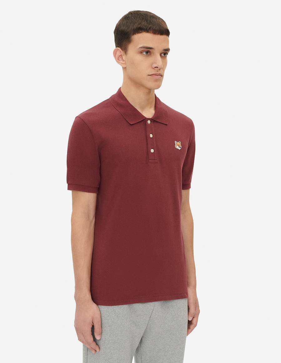 Burgundy Men's Maison Kitsune Fox Head Patch Classic Polo | AU-K0139