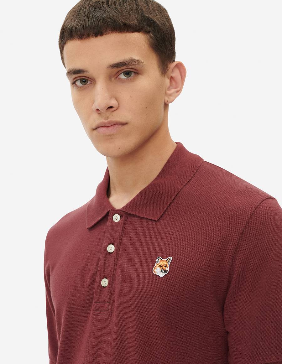 Burgundy Men's Maison Kitsune Fox Head Patch Classic Polo | AU-K0139