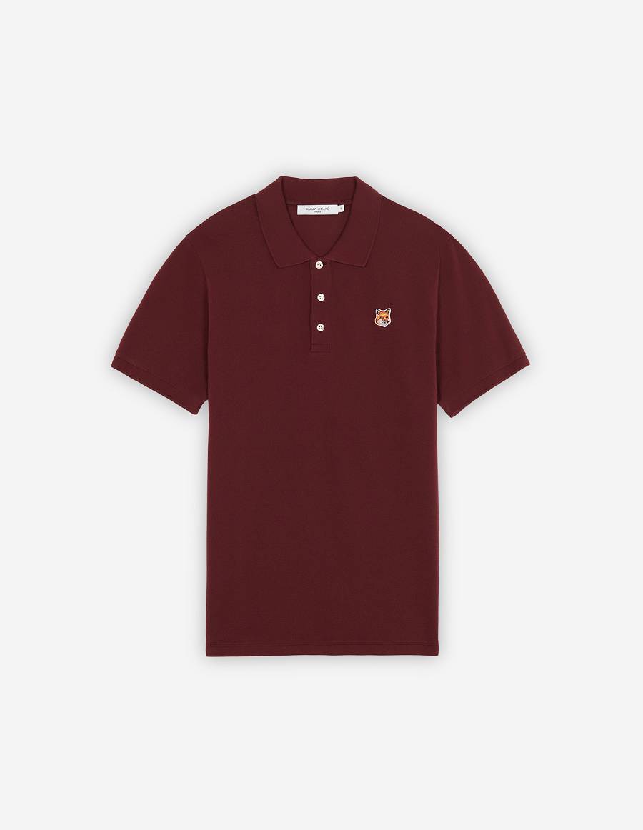 Burgundy Men\'s Maison Kitsune Fox Head Patch Classic Polo | AU-K0139