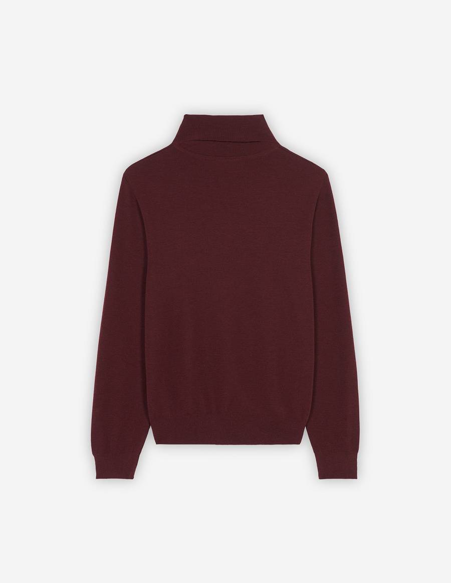 Burgundy Men's Maison Kitsune Fox Head Patch Classic Turtleneck Sweaters | AU-Q0688