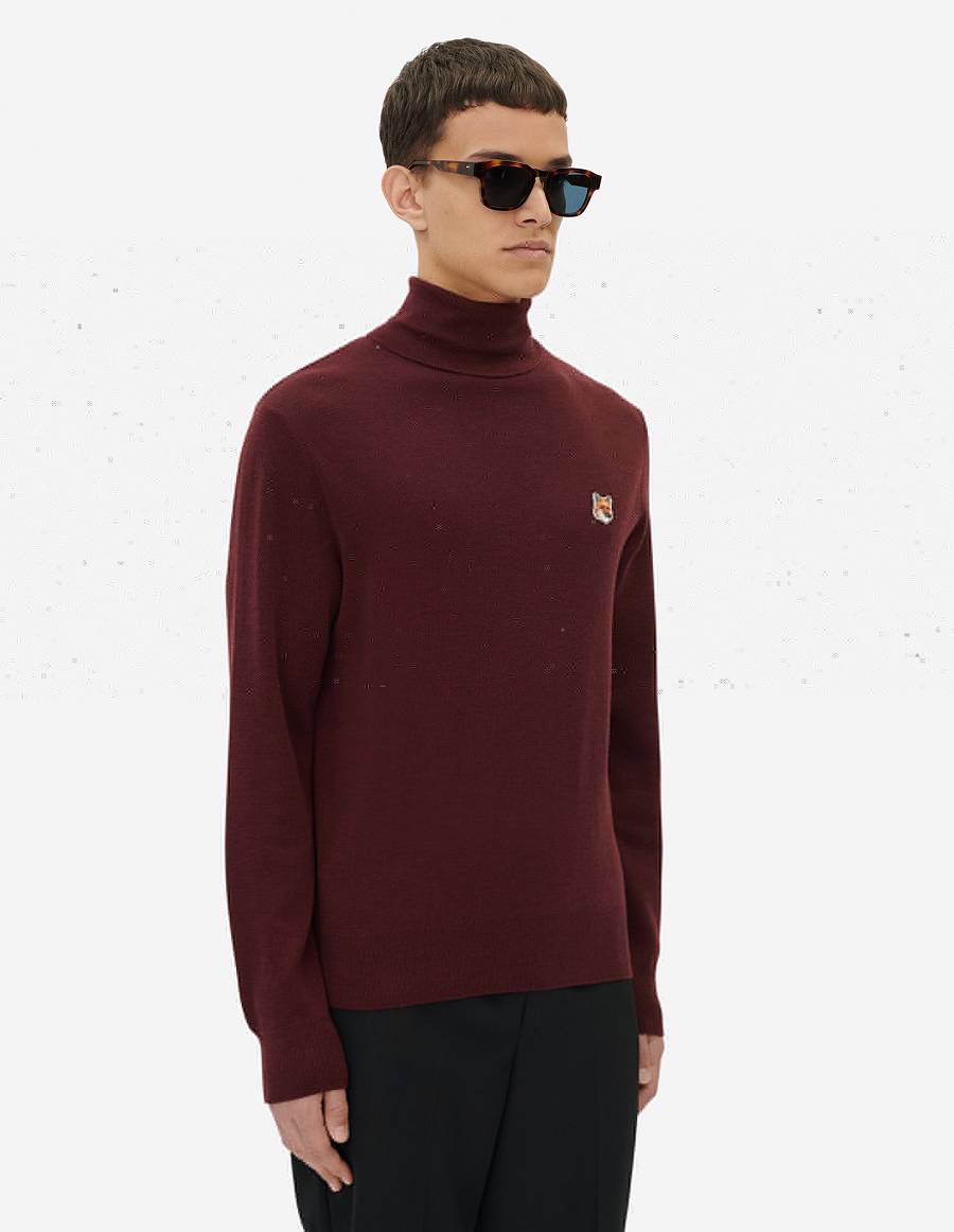 Burgundy Men's Maison Kitsune Fox Head Patch Classic Turtleneck Sweaters | AU-Q0688