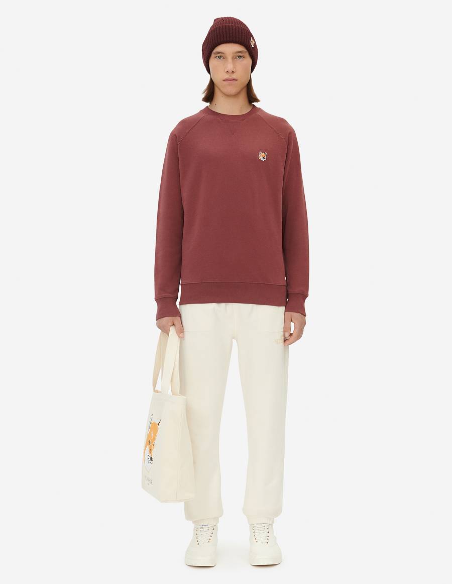 Burgundy Men's Maison Kitsune Fox Head Patch Classic Sweatshirts | AU-S0768