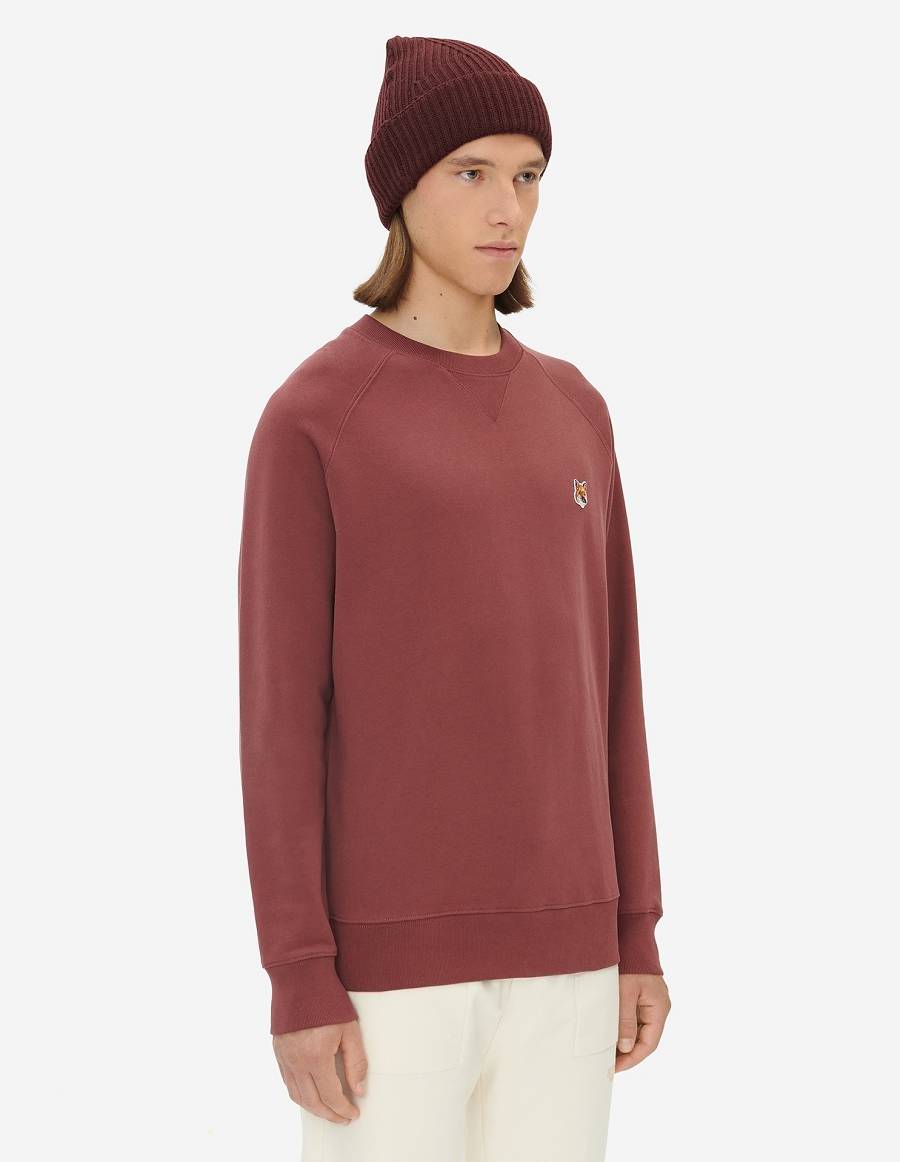 Burgundy Men's Maison Kitsune Fox Head Patch Classic Sweatshirts | AU-S0768