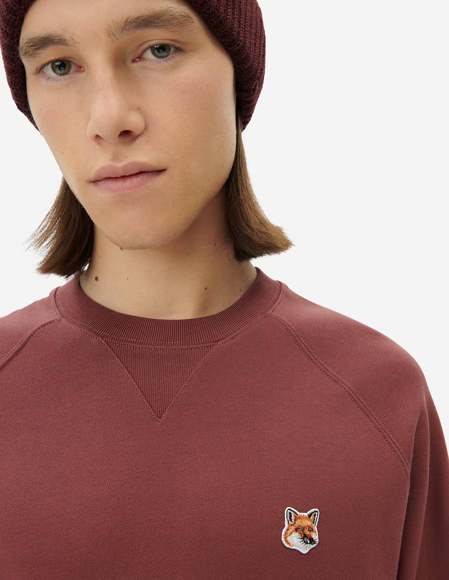 Burgundy Men's Maison Kitsune Fox Head Patch Classic Sweatshirts | AU-S0768