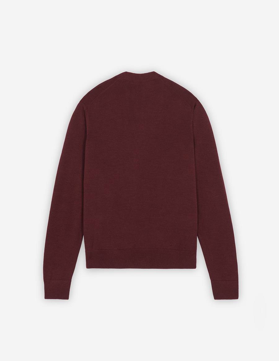 Burgundy Men's Maison Kitsune Fox Head Patch Classic Cardigan | AU-U0499