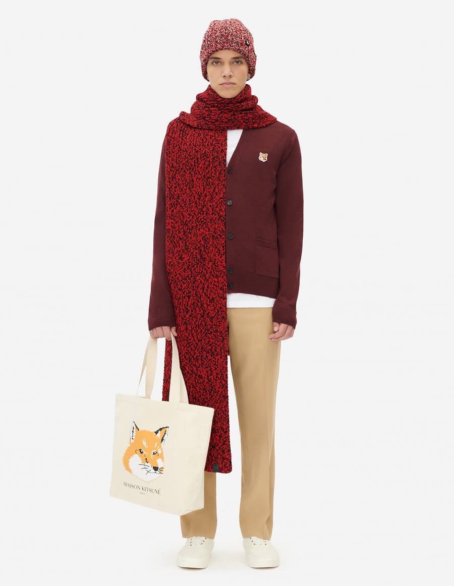 Burgundy Men's Maison Kitsune Fox Head Patch Classic Cardigan | AU-U0499