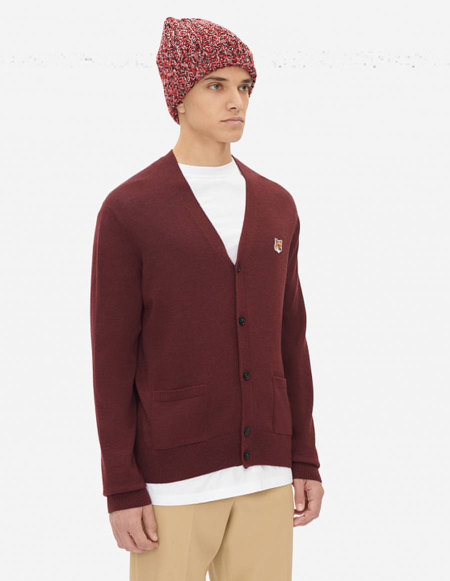 Burgundy Men's Maison Kitsune Fox Head Patch Classic Cardigan | AU-U0499